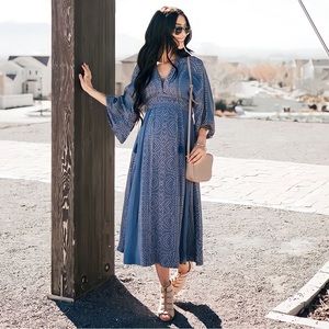 Free People Blue Printed Midi Dress